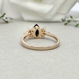 1.5ct Engagement Ring Marquise Black Diamond Leaf Accent 14k Rose Gold Finish