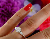 2ct Round Cut Diamond Pear Side Trilogy Slim Engagement Ring 14k White Gold Over