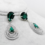 2ct Pear Cut Green Emerald Diamond Stylish Halo Drop Earrings 14k WhiteGold Over