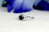 1.5ct Round Cut Blue Sapphire Engagement Ring Halo Floral 14k White Gold Finish