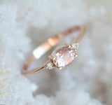 1ct Oval Cut Peach Morganite Engagement Ring 14k RoseGold Finish Diamond Trilogy