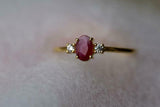 1ct Engagement Ring Oval Cut Pink Ruby Minimalist Trilogy 14k Yellow Gold Finish