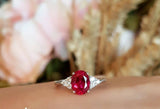 1.5ct Oval Cut Pink Ruby Engagement Ring 14k White Gold Finish Trilogy Promise