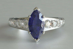 2ct Marquise Cut Blue Sapphire Engagement Ring Round Accents 14k White Gold Over