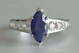 2ct Marquise Cut Blue Sapphire Engagement Ring Round Accents 14k White Gold Over