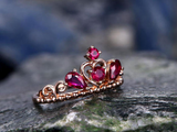 2ct Round Pear Cut Pink Ruby Engagement Ring Princess Crown 14k Rose Gold Finish