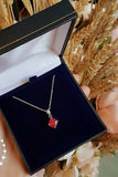 2ct Cushion Cut Pink Ruby Pendant with Chain Solitaire 14k White Gold Finish