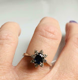 2.15ct Oval Cut Blue Sapphire Halo Floral Engagement Ring 14k White Gold Finish