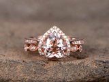 2ct Heart Cut Champagne Morganite Bridal Set Engagement Ring 14k RoseGold Finish