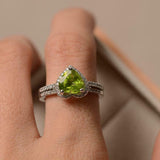 2ct Engagement Ring Heart Cut Green Peridot Halo Bridal Set 14k WhiteGold Finish