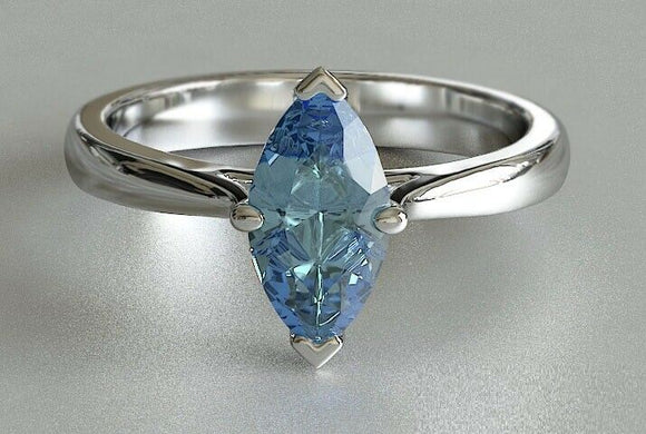 1.2ct Marquise Cut Blue Aquamarine Engagement Ring Solitaire 14k White Gold Over