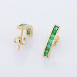 2ct Drop Earrings Princess Cut Green Emerald Vertical Bar 14k Yellow Gold Finish