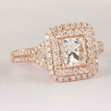 1.92ct Princess Cut Diamond Engagement Ring Dual Halo Iced 14k Rose Gold Finish