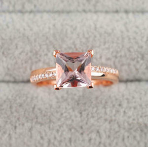 1.5ct Princess Morganite Diamond Accent with Solitaire Ring 14k Rose Gold Finish