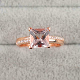 1.5ct Princess Morganite Diamond Accent with Solitaire Ring 14k Rose Gold Finish