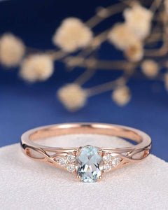 1ct Oval Blue Aquamarine Engagement Ring 14k Rose Gold Finish Infinity Solitaire