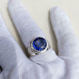 2ct Engagement Ring Round Cut Blue Sapphire Vintage Inspired 14k White Gold Over