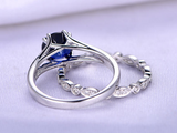 1.2ct Round Cut Blue Sapphire Split Shank Bridal Set Ring 14k White Gold Finish