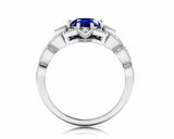 2.5ct Round Cut Blue Sapphire Flower Leaves Engagement Ring 14k WhiteGold Finish