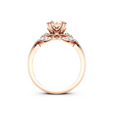 2ct Round Cut Peach Morganite Engagement Ring 14k Rose Gold Finish Leaf Design