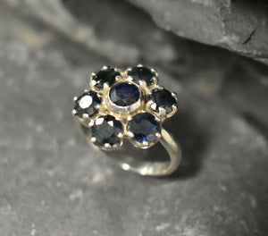 2.8ct Engagement Ring Round Blue Sapphire Floral Cluster 14k White Gold Finish