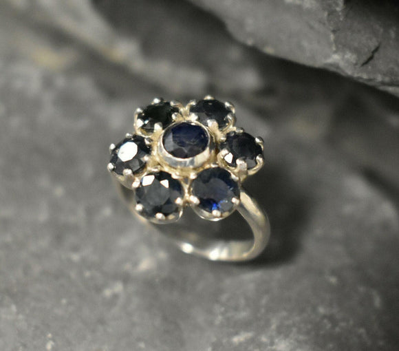 2.8ct Engagement Ring Round Blue Sapphire Floral Cluster 14k White Gold Finish