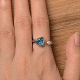 1ct Heart Cut London Blue Topaz Open Cuff Stackable Ring 14k White Gold Finish