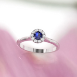 1.5ct Round Brilliant Cut Blue Sapphire Engagement Ring 14k White Gold Over Halo