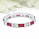 1.2ct Baguette Cut Pink Ruby Wedding Band Eternity Stackable 14k White Gold Over