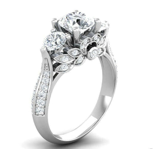 5Ct Round Cut VVS1 Diamond Floral Cocktail Engagement Ring 14K White Gold Finish