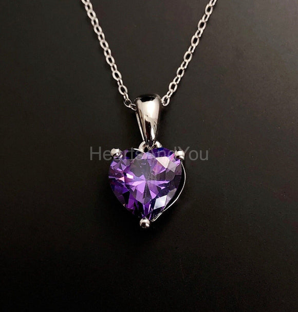 1ct Heart Simulated Amethyst Solitaire Pendant 14k White Gold Plated NO CHAIN