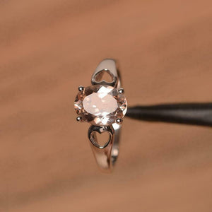 1ct Engagement Ring Oval Cut Morganite Heart Valentine Gift 14k WhiteGold Finish