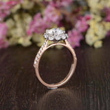 Cluster Floral Solitaire Engagement Ring 2ct Round Cut Diamond 14k RoseGold Over