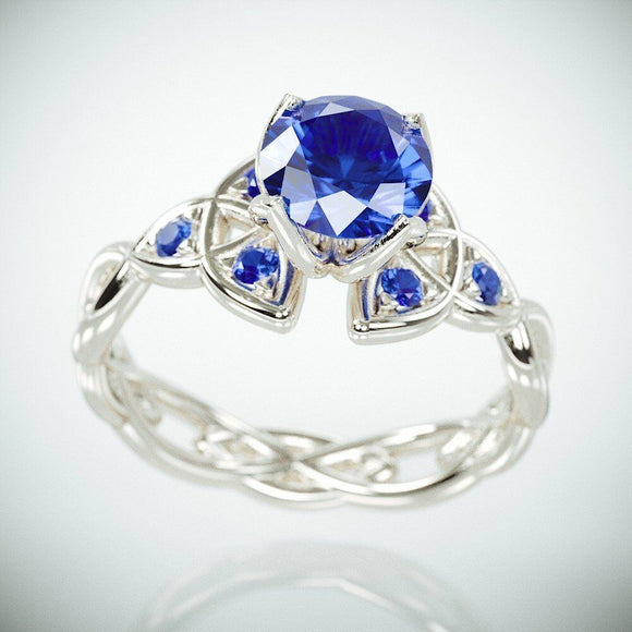 2Ct Round Blue Tanzanite Trinity Knot Celtic Engagement Ring 14K White Gold Over