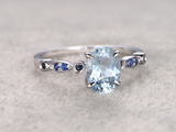 1.5ct Oval Cut Blue Aquamarine Accents with Solitaire Ring 14k White Gold Finish