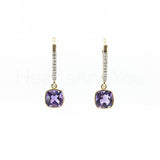 1ct Cushion Simulated Amethyst Bezel Set Drop Earrings 14k Yellow Gold Plated