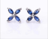 2ct Stud Earrings Marquise Cut Blue Sapphire Floral Design 14k White Gold Finish