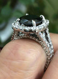 2ct Round Cut Black Diamond Engagement Ring Halo Split Shank 14k White Gold Over