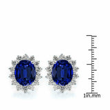 2Ct Oval Cut Blue Sapphire Diamond Halo Floral Stud Earrings 18K White Gold Over