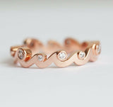 Wave Design Wedding Ring Band 1ct Round Cut VVS1D Diamond 14k Rose Gold Finish