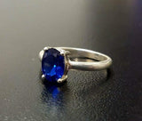 1.5ct Engagement Ring Oval Cut Blue Sapphire Solitaire 14k White Gold Finish