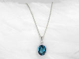 2ct London Blue Topaz Oval Cut Diamond Halo Pendant Chain 14k White Gold Finish