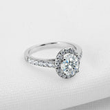 2ct Oval Cut Diamond Halo Engagement Ring 14k White Gold Over with Round Accents