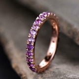 2ct Wedding Ring Band Round Cut Purple Amethyst Full Eternity 14k Rose Gold Over