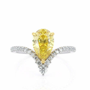 2.5ct Pear Cut Yellow Sapphire V Shaped Stylish Curved 14k WhiteGold Finish