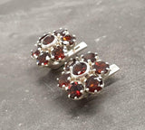 2.5ct Stud Earrings Round Cut Red Garnet Floral Cluster 14k White Gold Finish