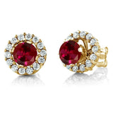 2.2ct Stud Earrings Round Cut Pink Ruby Halo Openable 14k Yellow Gold Finish