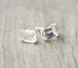 1.2ct Stud Earrings Emerald Cut Diamond Solitaire Design 14k White Gold Finish