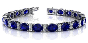 7ct Oval Cut Blue Sapphire Diamond Women Tennis Bracelet 14k White Gold Finish