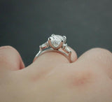 Pear Accents Trilogy Engagement Ring 2ct Oval Cut Diamond 14k White Gold Finish